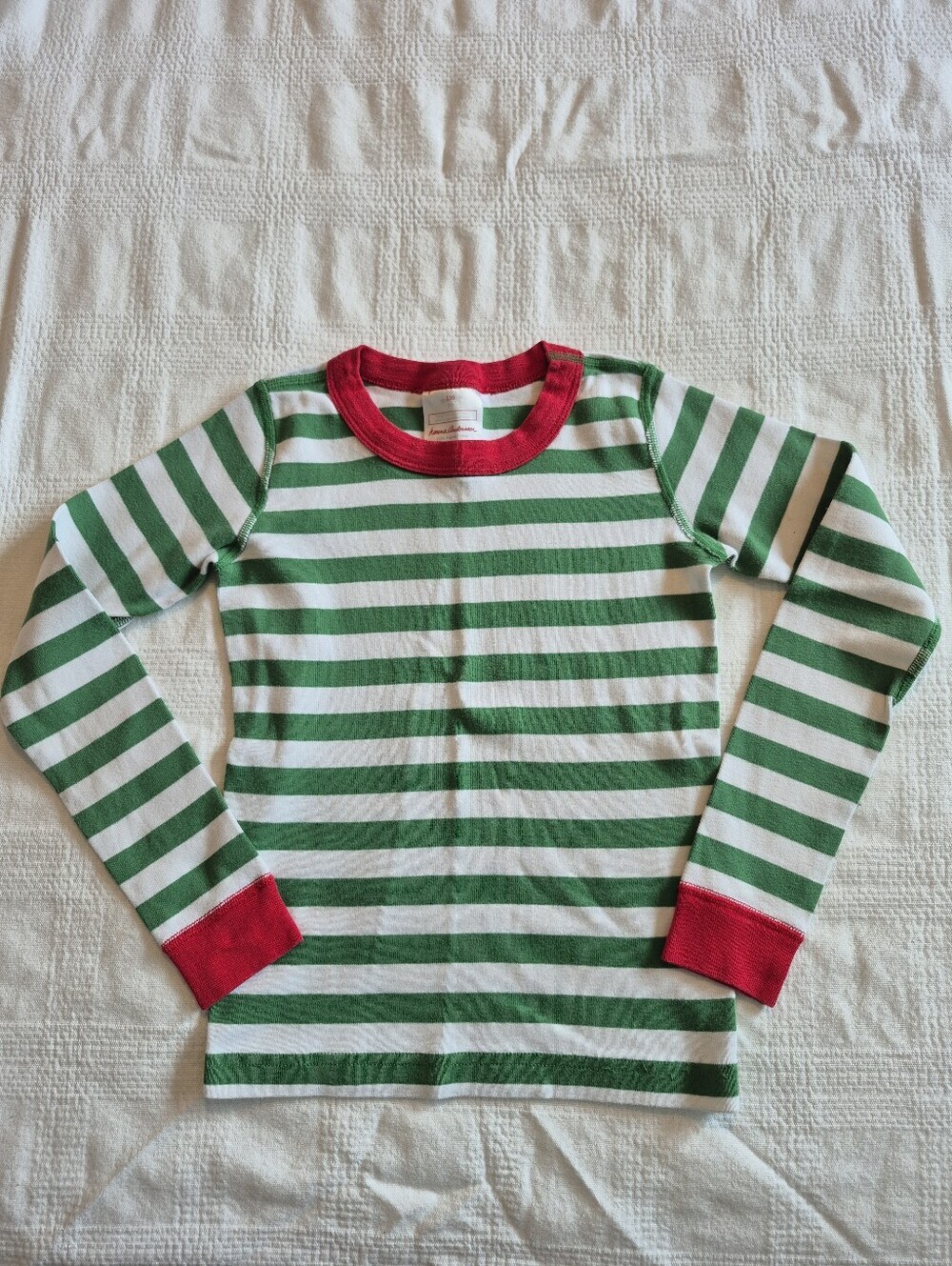 Hanna Andersson size 130 or 8 pajama top green & white striped GUC